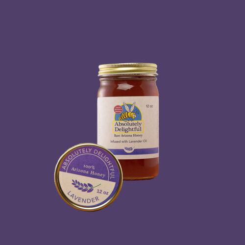 12oz Jar of lavender infused honey jar and lid